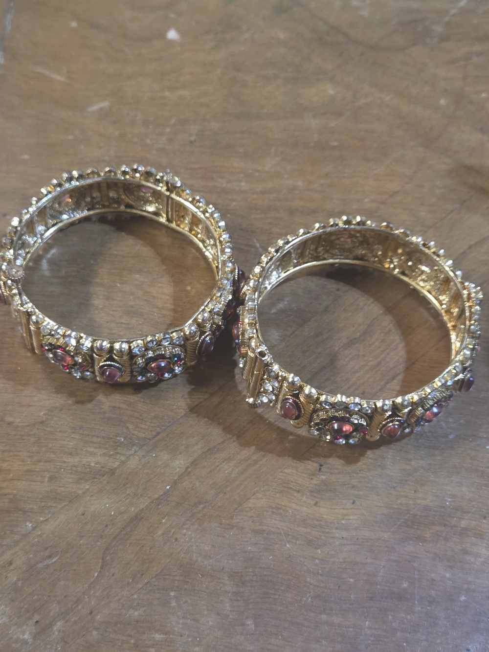 Vintage ornate gold-plated Indian Crystal Gems Bangle Bracelet Set